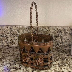Rustic Brown Metal Wine Holder